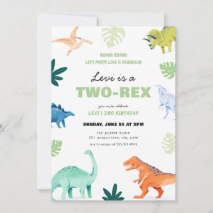 Kleurrijke Twee-Rex Dinosaurus 2e Verjaardag Uitno Kaart