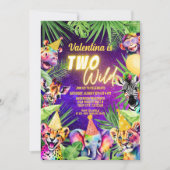 Kleurrijke twee wilde safari dieren 2e verjaardag kaart (Voorkant)