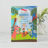 Kleurrijke Tweede Verjaardag Dinosaurus Adventure Kaart (Staand voorkant)