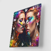 Kleurrijke Tweeling Gezichten Met Neon Effecten 'S Vierkante Klok (Hoek)