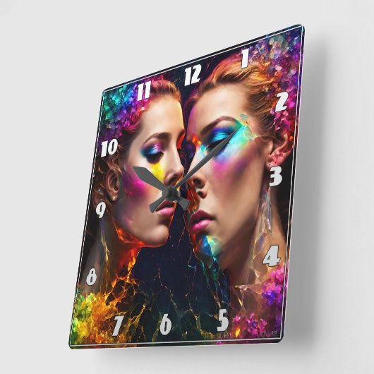 Kleurrijke Tweeling Gezichten Met Neon Effecten 'S Vierkante Klok (Hoek)