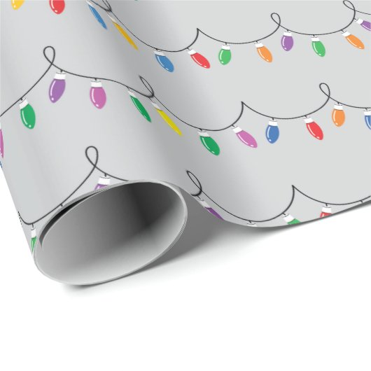 Kleurrijke Twinkling Lights Kerst Grijs Naadloos Cadeaupapier (Rol Hoek)