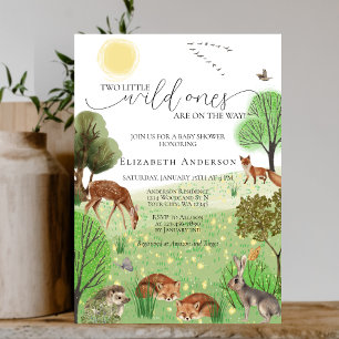 Kleurrijke Twins Woodland Leuke Dieren Baby shower Kaart