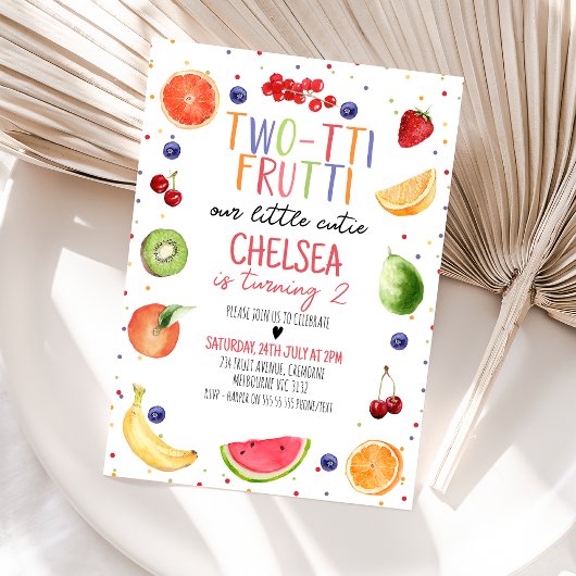 Kleurrijke Two-tii Frutti 2e verjaardag uitnodigin Kaart