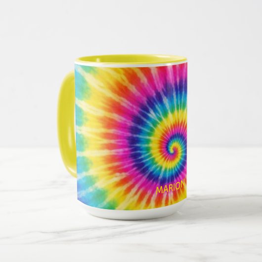 Kleurrijke Tye-Dye Geschenk met Naam Mok (Voorkant links)