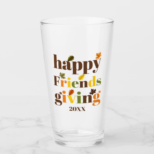 Kleurrijke typografie en bladeren Friendsgiving he Glas (Voorkant)