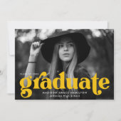 Kleurrijke typografie gele foto afstuderen aankondiging (Voorkant)