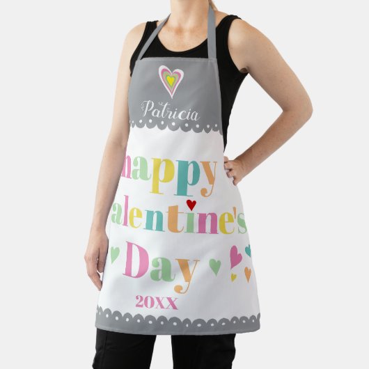 Kleurrijke typografie, grijze grens Galentines Dag Schort (Insitu)