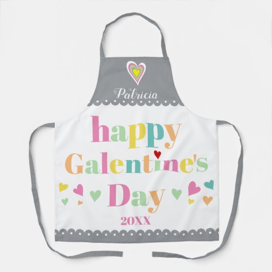 Kleurrijke typografie, grijze grens Galentines Dag Schort (Voorkant)