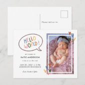 Kleurrijke Typografie Hallo Wereldgeboorteaankondi Uitnodiging Briefkaart (Voorkant / Achterkant)
