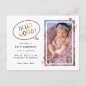 Kleurrijke Typografie Hallo Wereldgeboorteaankondi Uitnodiging Briefkaart (Voorkant)