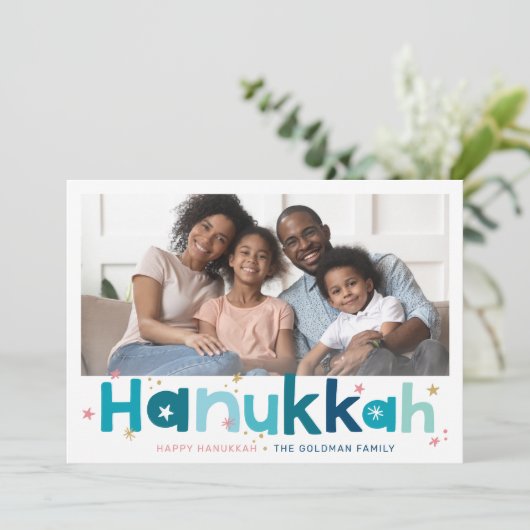 KLEURRIJKE TYPOGRAFIE modern landschap foto blauw Feestdagenkaart (Staand voorkant)