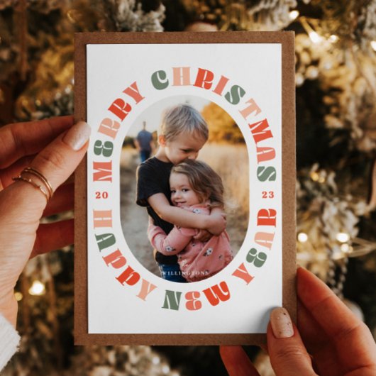 Kleurrijke Typografie Ovale Kerst Vakantie Kaart