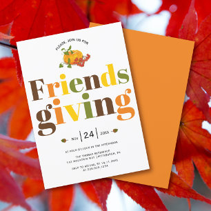 Kleurrijke typografie pompoen Friendsgiving Kaart
