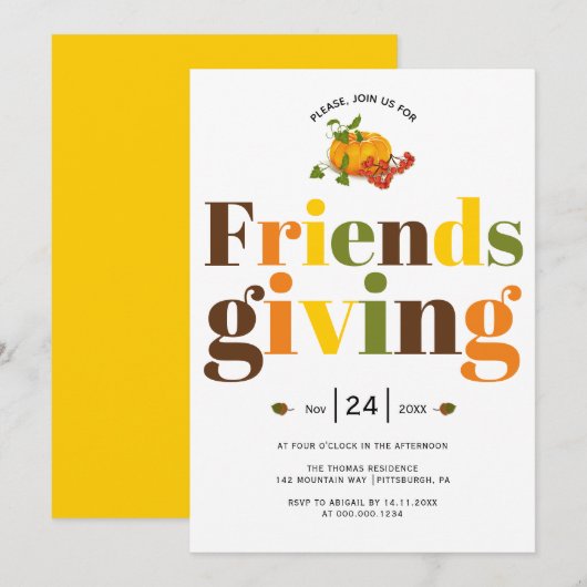 Kleurrijke typografie pompoen Friendsgiving Kaart (Voorkant / Achterkant)