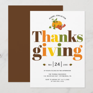 Kleurrijke typografie pompoen Thanksgiving uitnodi Kaart