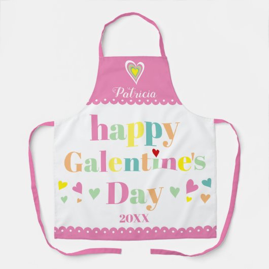 Kleurrijke typografie, roze grens Galentines Day Schort (Voorkant)
