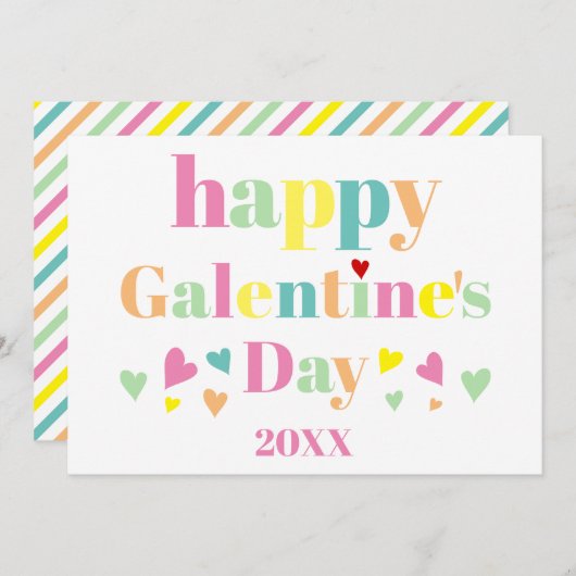 Kleurrijke typografie strepen Fijne Galentines Dag Feestdagenkaart (Voorkant / Achterkant)