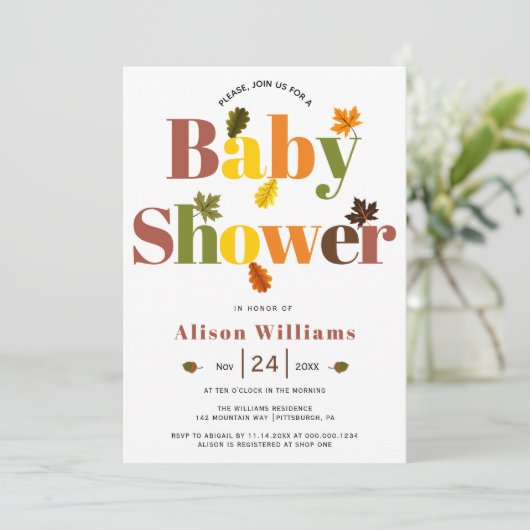 Kleurrijke typografie terracotta herfst baby showe kaart (Staand voorkant)
