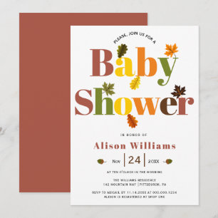 Kleurrijke typografie terracotta herfst baby showe kaart