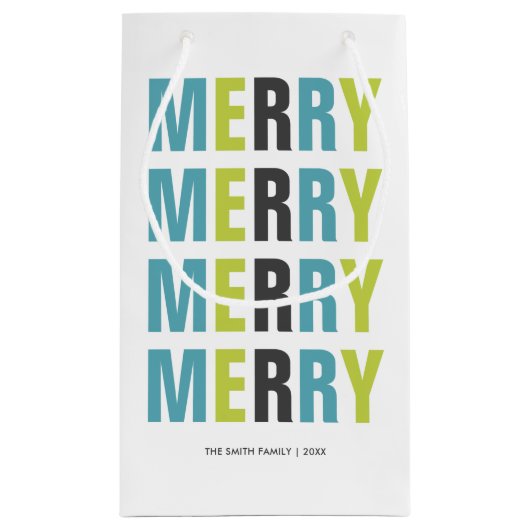 Kleurrijke typografie "Vrolijk" Kerstmis Klein Cadeauzakje (Achterkant)