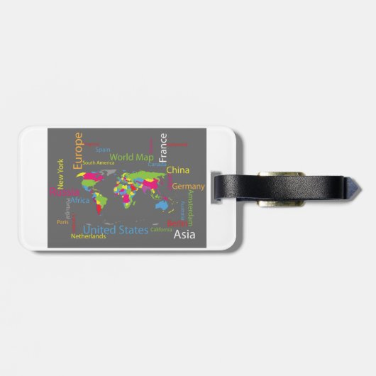 Kleurrijke typografie Wereldkaart Modern Word Trav Bagagelabel (Achterkant horizontaal)