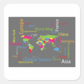 Kleurrijke typografie Wereldkaart Modern Word Trav Vierkante Sticker (Voorkant)