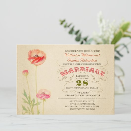 kleurrijke typografische huwelijksuitnodiging kaart (Staand voorkant)