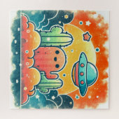 Kleurrijke UFO Cactus Desert Scene Jigsaw Puzz Legpuzzel (Horizontaal)