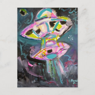 Kleurrijke UFO's in een Nachtelijke Hemel Ansichtk Briefkaart