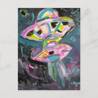 Kleurrijke UFO's in een Nachtelijke Hemel Ansichtk Briefkaart