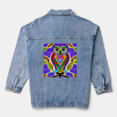 Kleurrijke Uil Ai Kunst Denim Jacket (Achterkant)