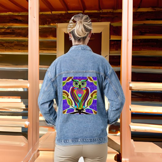 Kleurrijke Uil Ai Kunst Denim Jacket