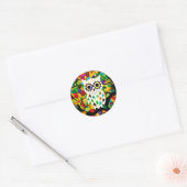 Kleurrijke Uil Art Ronde Sticker (Envelop)
