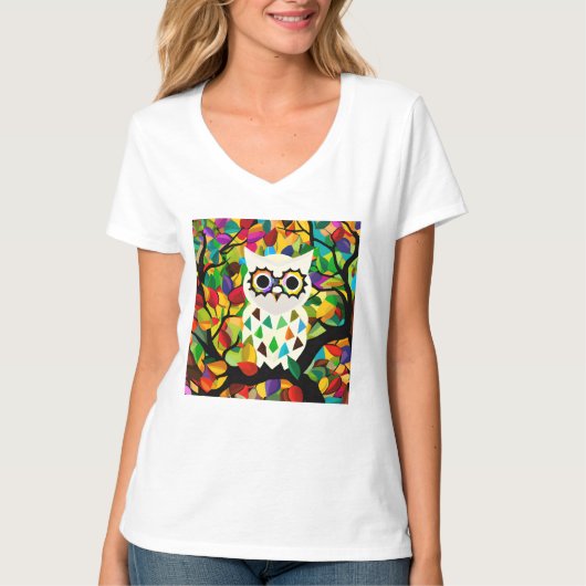  Kleurrijke Uil Art T-shirt (Voorkant)
