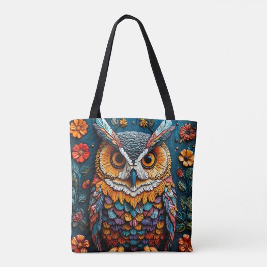 Kleurrijke uil artwork met ingewikkeld detail tote bag (Achterkant)