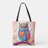 Kleurrijke Uil Branch Art Tote Bag (Achterkant)