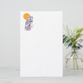 Kleurrijke uil en maan briefpapier (Staand voorkant)