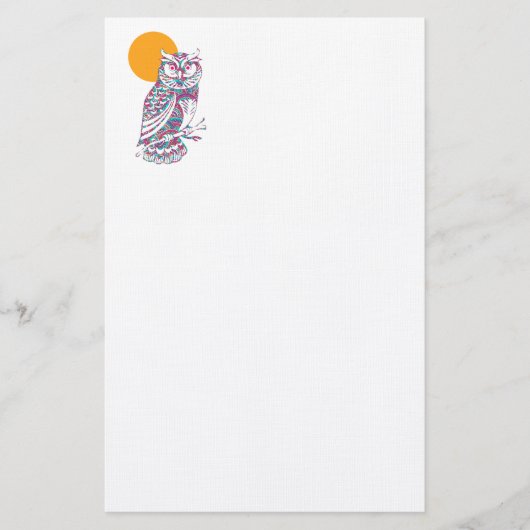 Kleurrijke uil en maan briefpapier (Voorkant)