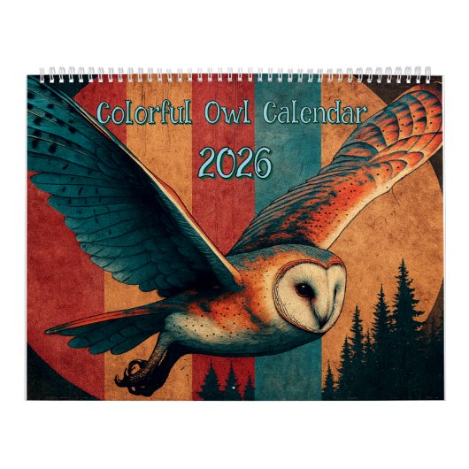 Kleurrijke Uil Kalender 2026 (Hoes)