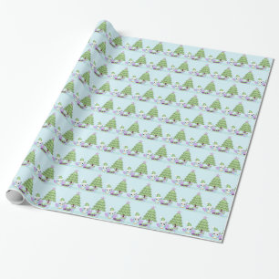 Kleurrijke Uil & Kerstboom met cadeaus Cadeaupapier