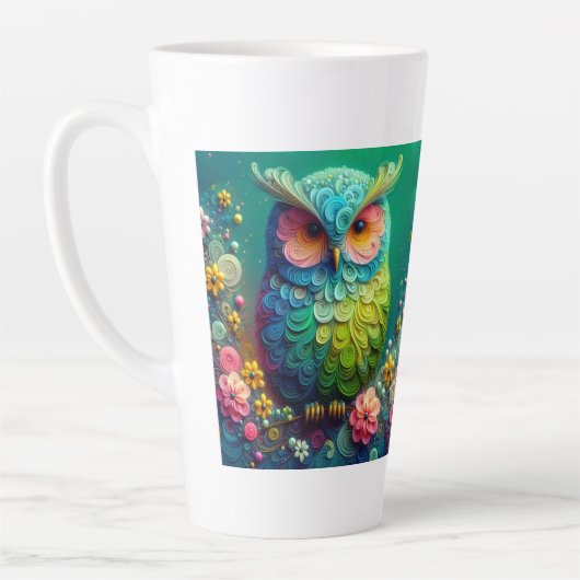 Kleurrijke Uil Latte Mok 12 oz & 17 oz (Links)