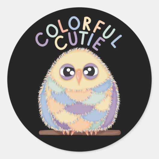 Kleurrijke Uil met Tekst Ronde Sticker (Voorkant)