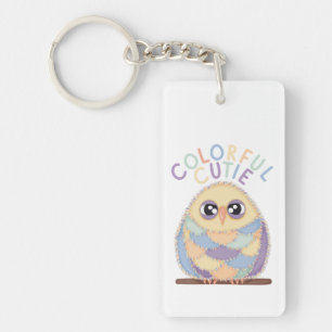 Kleurrijke Uil met Tekst Sleutelhanger