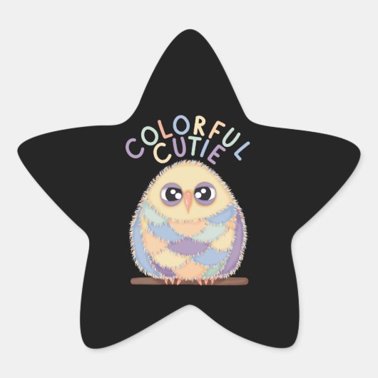 Kleurrijke Uil met Tekst Ster Sticker (Voorkant)