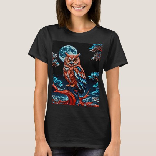 Kleurrijke uil onder volle maan t-shirt (Voorkant)