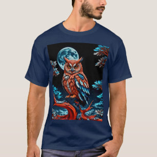 Kleurrijke uil onder volle maan t-shirt