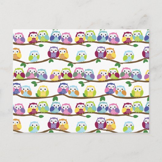 Kleurrijke uil op een tak briefkaart (Voorkant)