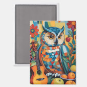 Kleurrijke Uil Stilleven Portret Magneet (Voorkant / Achterkant)