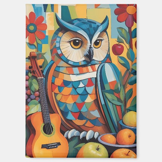 Kleurrijke Uil Stilleven Portret Magneet (Voorkant)